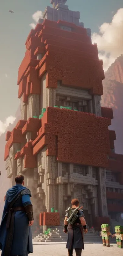 Epic Minecraft wallpaper with towering block structure.