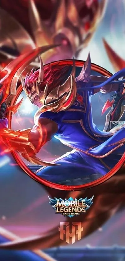 Dynamic Mobile Legends character in action-packed wallpaper.