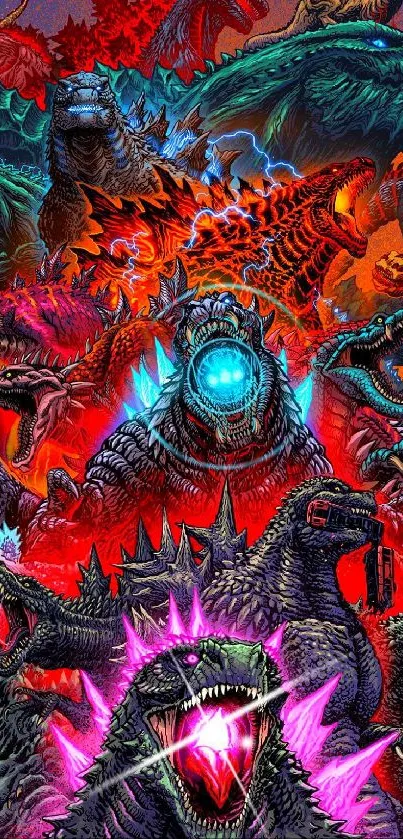 Epic monster battle wallpaper with colorful creatures.