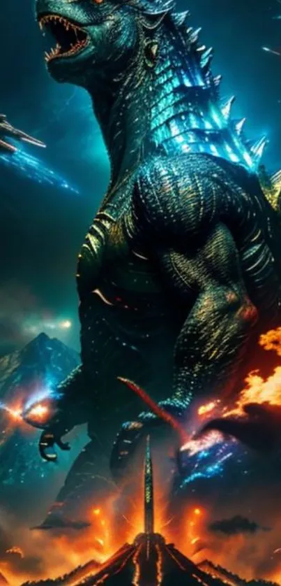 Epic monster battle with fiery explosion in vibrant colors.