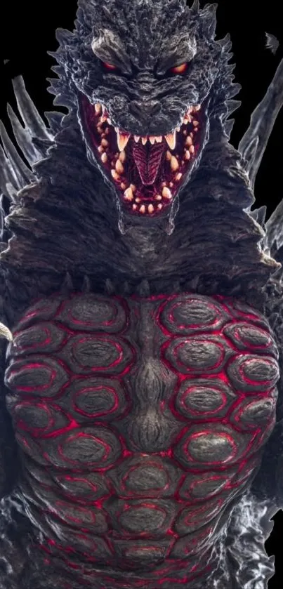 Epic monster with red accents and strong features for phone wallpaper.