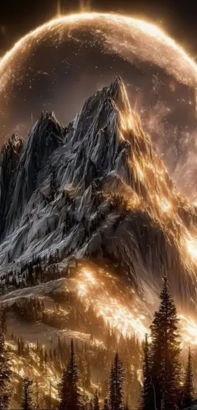 Epic mountain with glowing sky mobile wallpaper