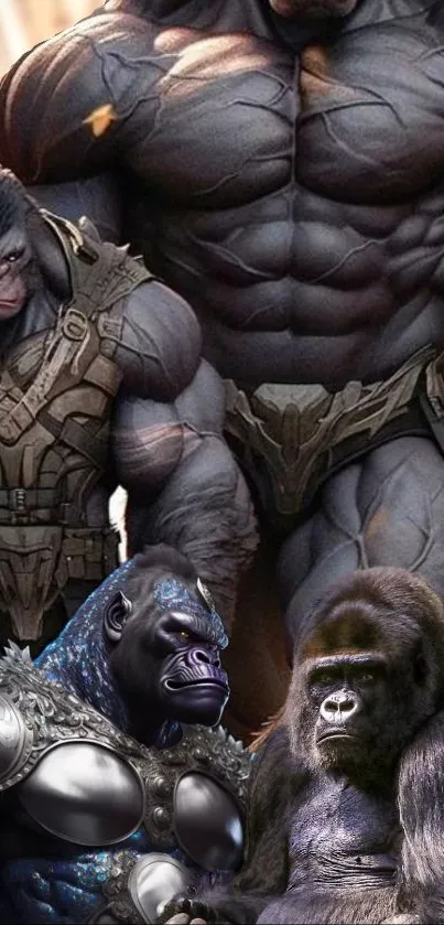 Epic muscular gorilla warriors in fantasy setting.