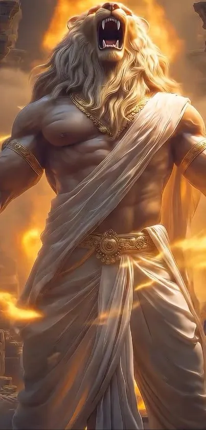 Epic mythical lion warrior artwork with glowing aura.