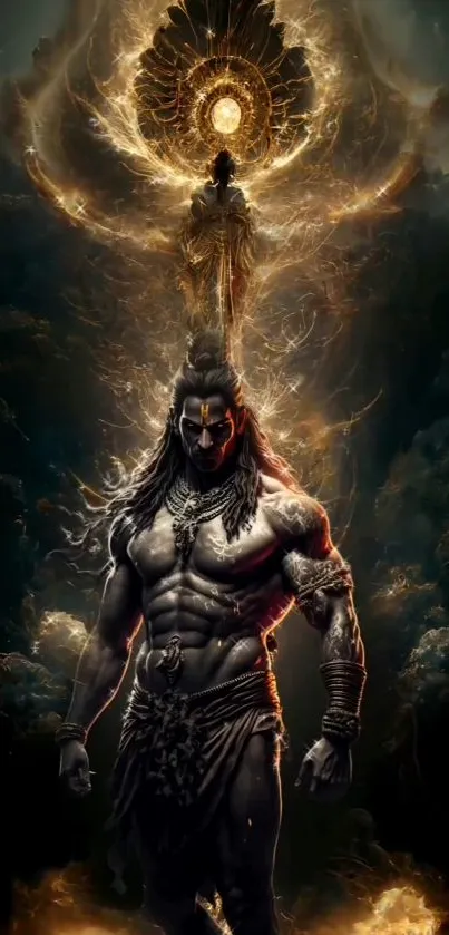 Epic mythical warrior with mystical aura background.