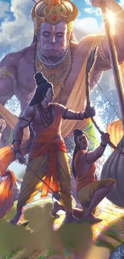 Mythological epic mobile wallpaper featuring vivid legendary figures.