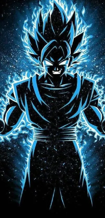 Neon Goku with blue energy outline on black background.