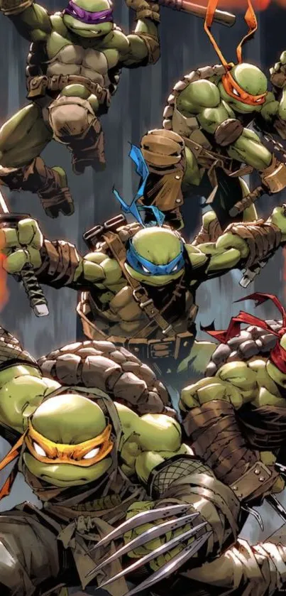 Ninja Turtles in action mobile wallpaper.