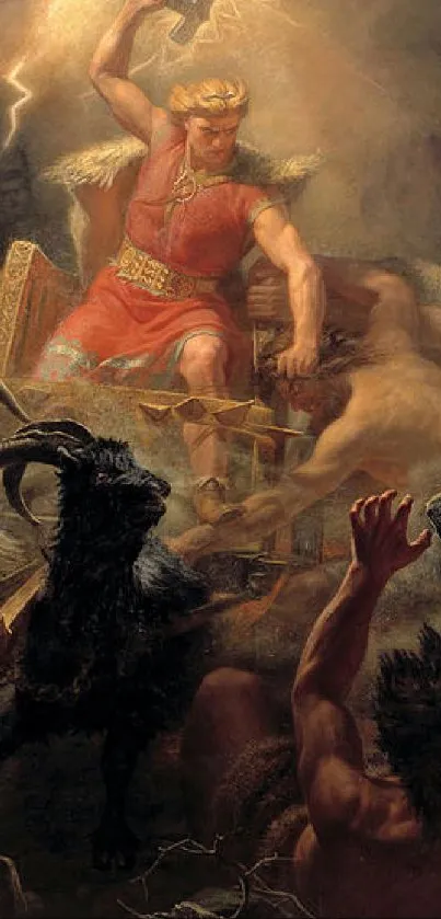 Norse mythology art featuring an epic battle with gods and mythical creatures.