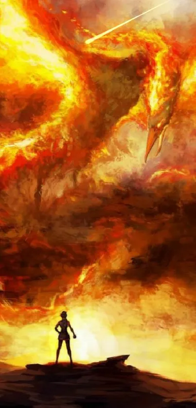 Epic phoenix with vibrant fiery colors in an inspiring artwork.