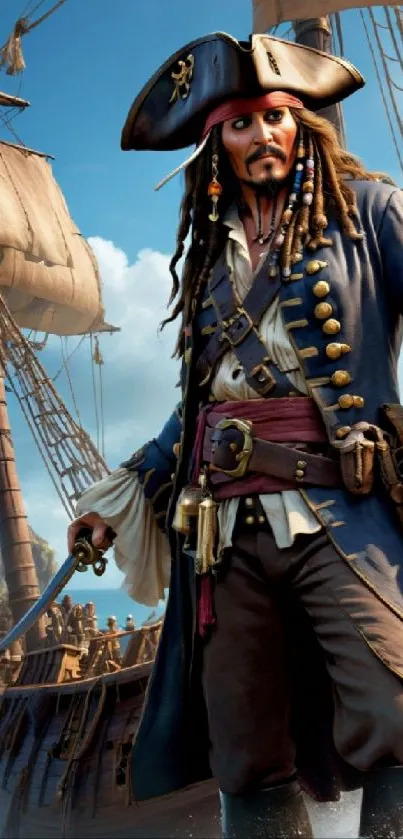 Pirate captain on a ship mobile wallpaper.
