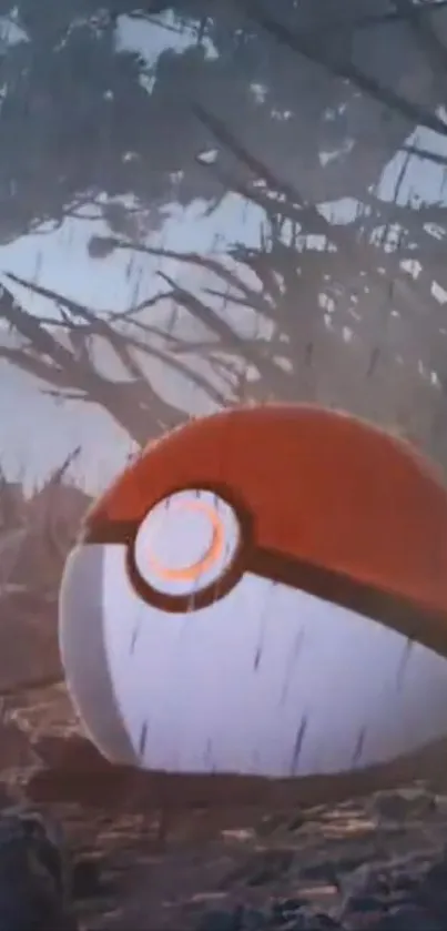 Epic Pokeball in the rain with a dramatic background.