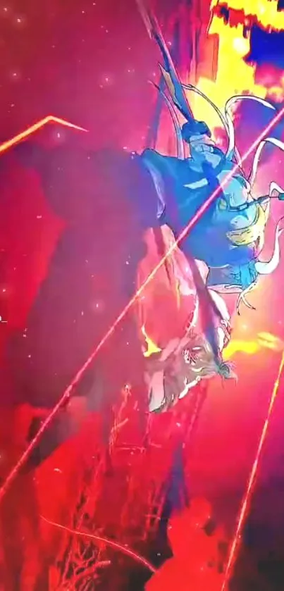 Epic red anime battle scene with vibrant colors.