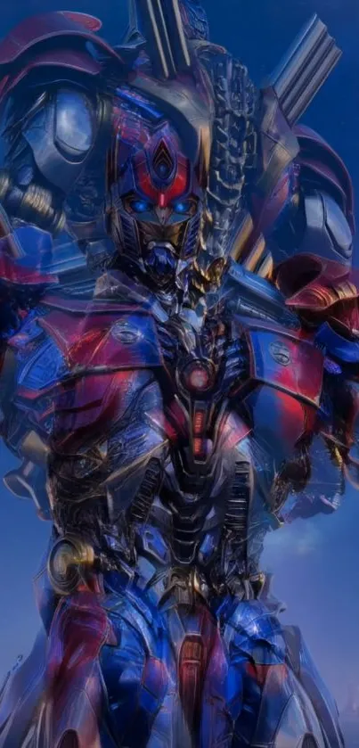 Futuristic robot with vibrant colors in a dynamic pose.