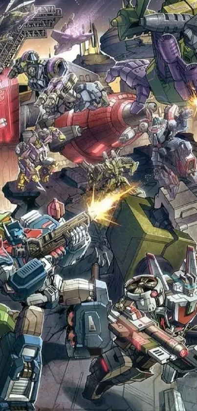 Epic robot battle with powerful mechas.