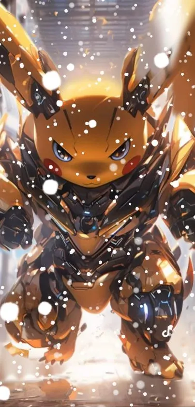 Robotic Pikachu with glowing details in a dynamic action pose.