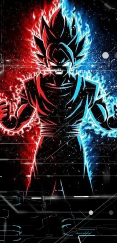 Epic Saiyan energy wallpaper with red and blue aura.