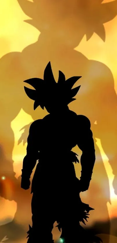 Silhouetted Saiyan hero with a fiery background, depicting epic power.