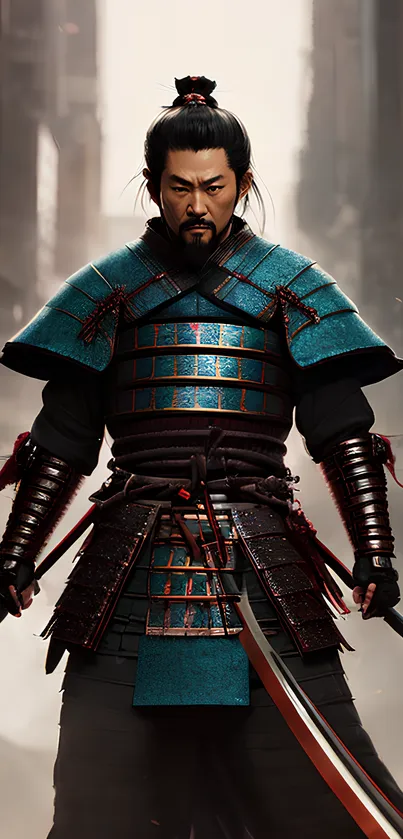 Epic samurai warrior with teal armor.