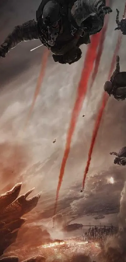 Epic sci-fi wallpaper with intense aerial combat scene.