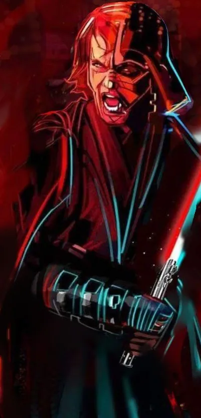 Sci-fi character with lightsaber art on dark background.