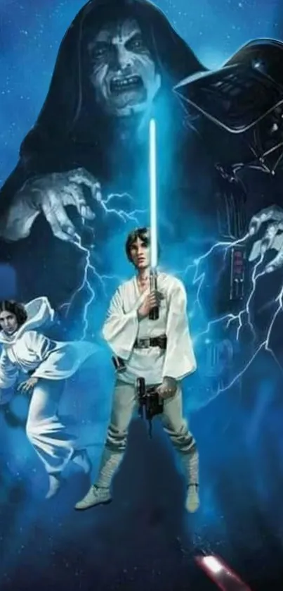 Epic sci-fi movie wallpaper with heroic characters and dark blue theme.
