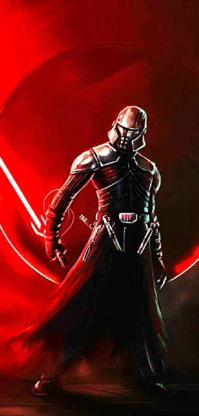 Sci-fi warrior with red glowing sword and dramatic background.