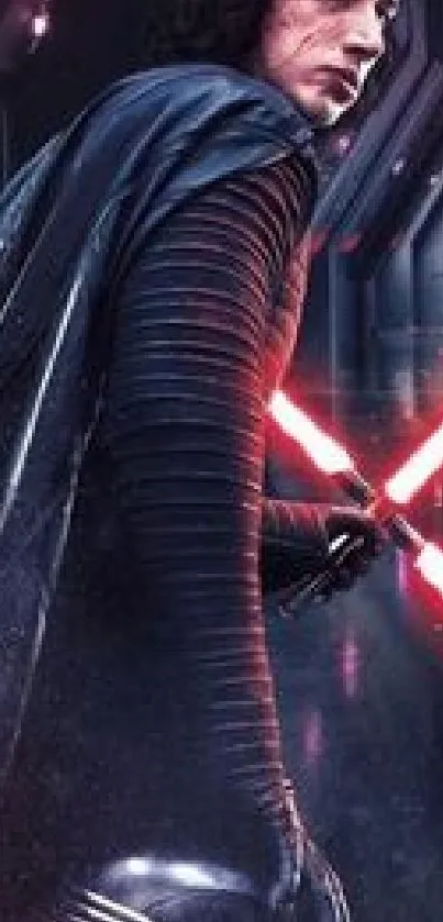 Sci-fi warrior with red lightsaber, futuristic theme.