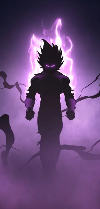 Anime silhouette with purple lightning for mobile wallpaper.