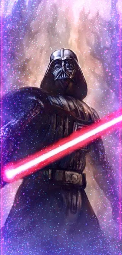 Sith Lord in dark forest holding a glowing red lightsaber.