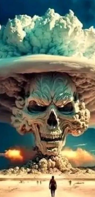 Epic skull-shaped cloud explosion in dramatic sky art.