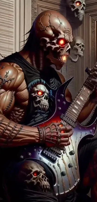 Skull-themed guitarist with epic fantasy style art.