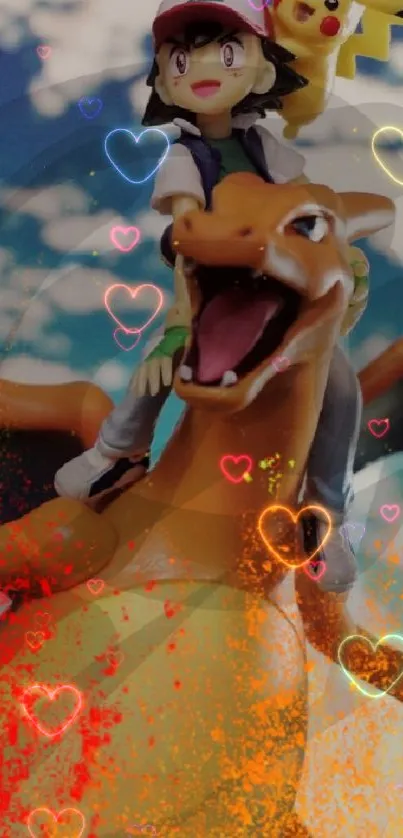 Anime character on dragon in vibrant sky scene.
