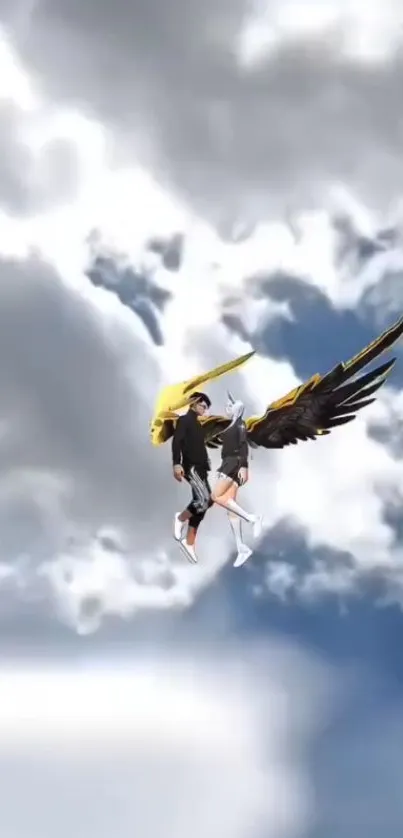 Fantasy characters flying in the sky.
