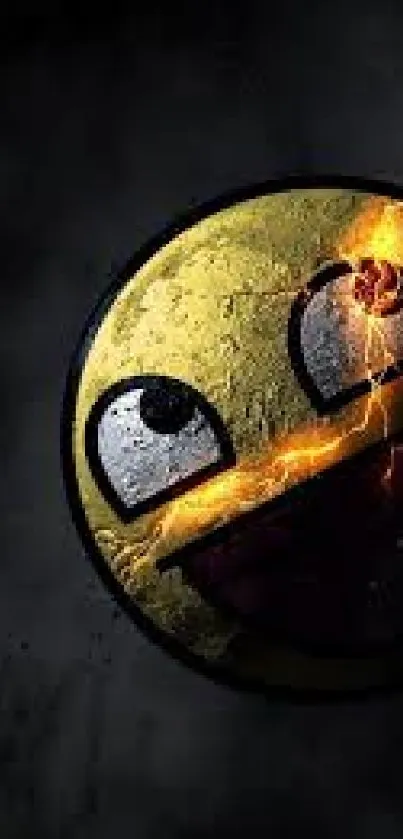 Epic cracked smiley face wallpaper on dark background.