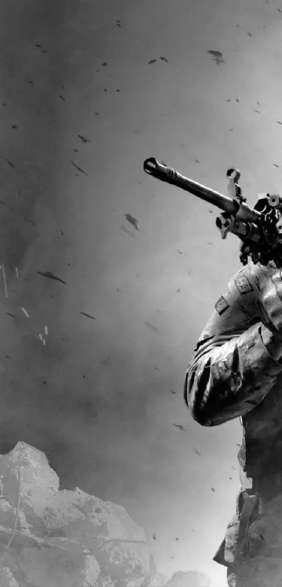 Epic black and white soldier in battle scene wallpaper.