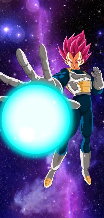 Anime warrior with glowing energy in space.