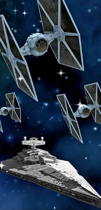 Epic space battle wallpaper with starships and galaxy scene.