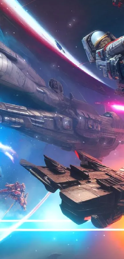 Epic space battle wallpaper with vibrant colors and spacecraft.