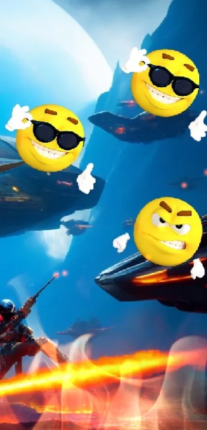 Emojis in epic space battle wallpaper for phones.