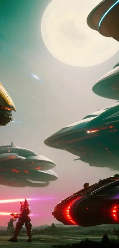 Epic sci-fi space battle with futuristic starships.