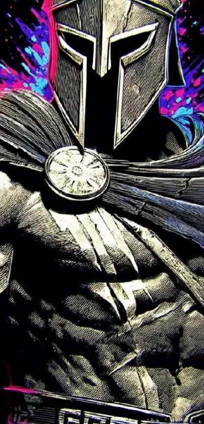 Epic Spartan warrior in vibrant digital art with detailed armor and helmet.