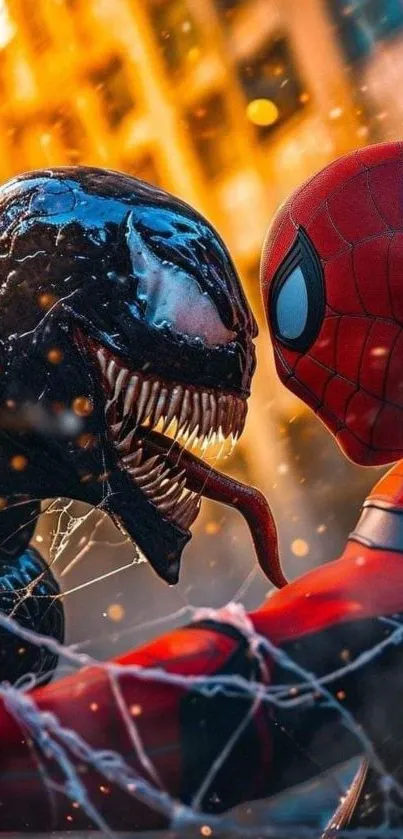 Spider-Man and Venom in epic battle wallpaper.