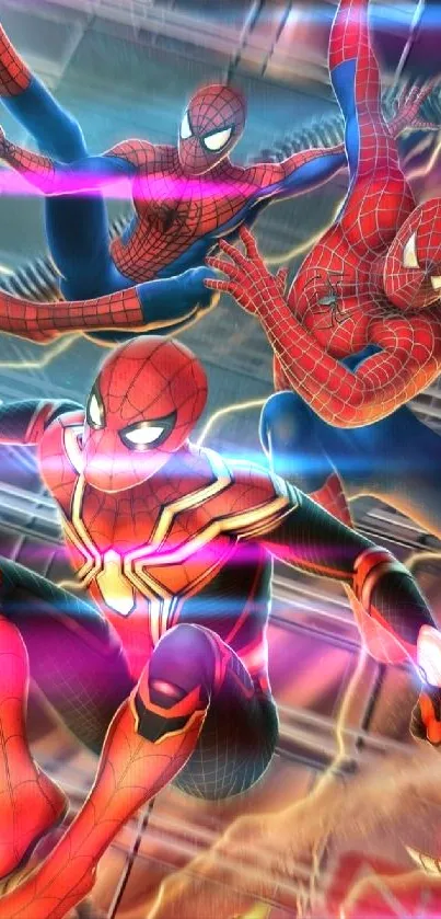 Dynamic Spider-Man wallpaper featuring three heroes in action.