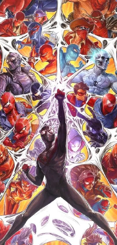 Spider-Verse characters in epic action wallpaper.