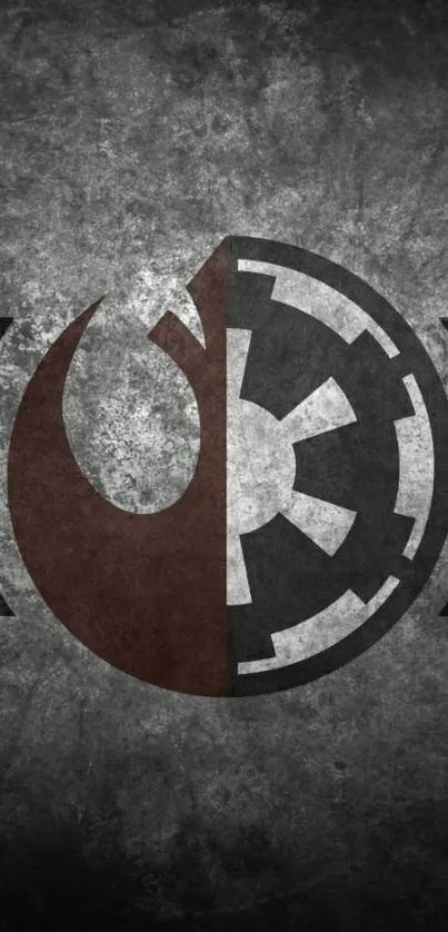 Star Wars emblem with a metallic and grunge texture on a phone wallpaper.