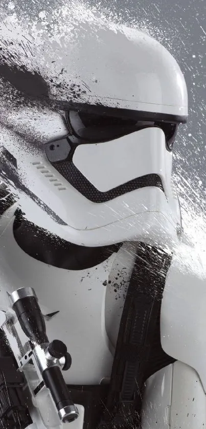 Stormtrooper in action with dynamic black and white design.