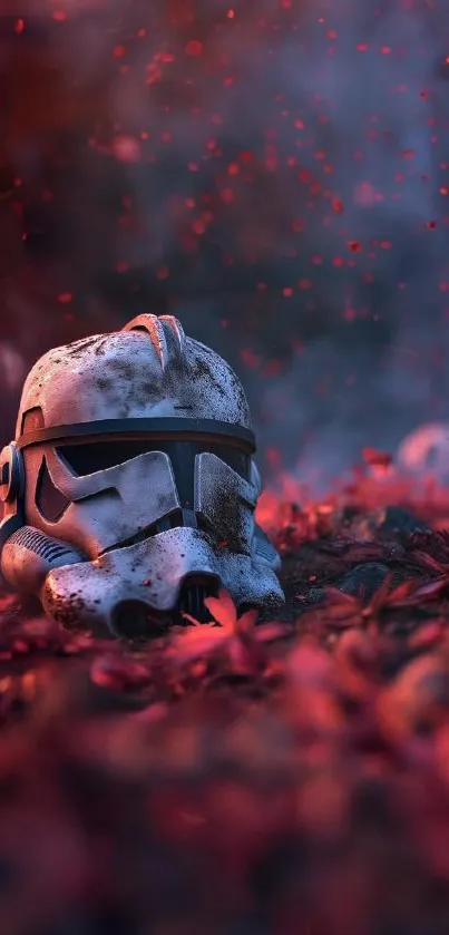Stormtrooper helmet on autumn leaves