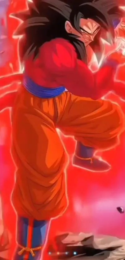 Super Saiyan character with vibrant red aura and energy burst.