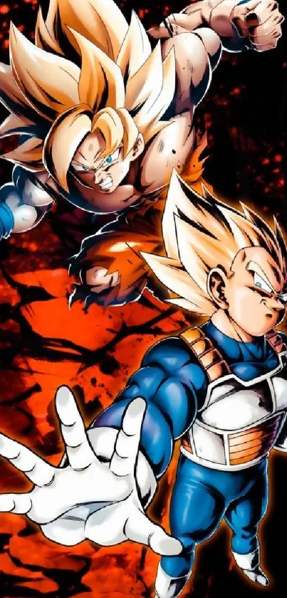 Super Saiyan characters battle in a vibrant and dynamic mobile wallpaper.